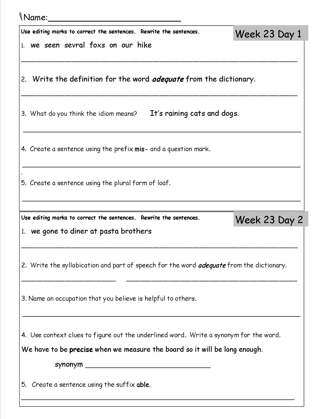 Free 3Rd Grade Daily Language Worksheets - Free Printable 3Rd Grade Worksheets