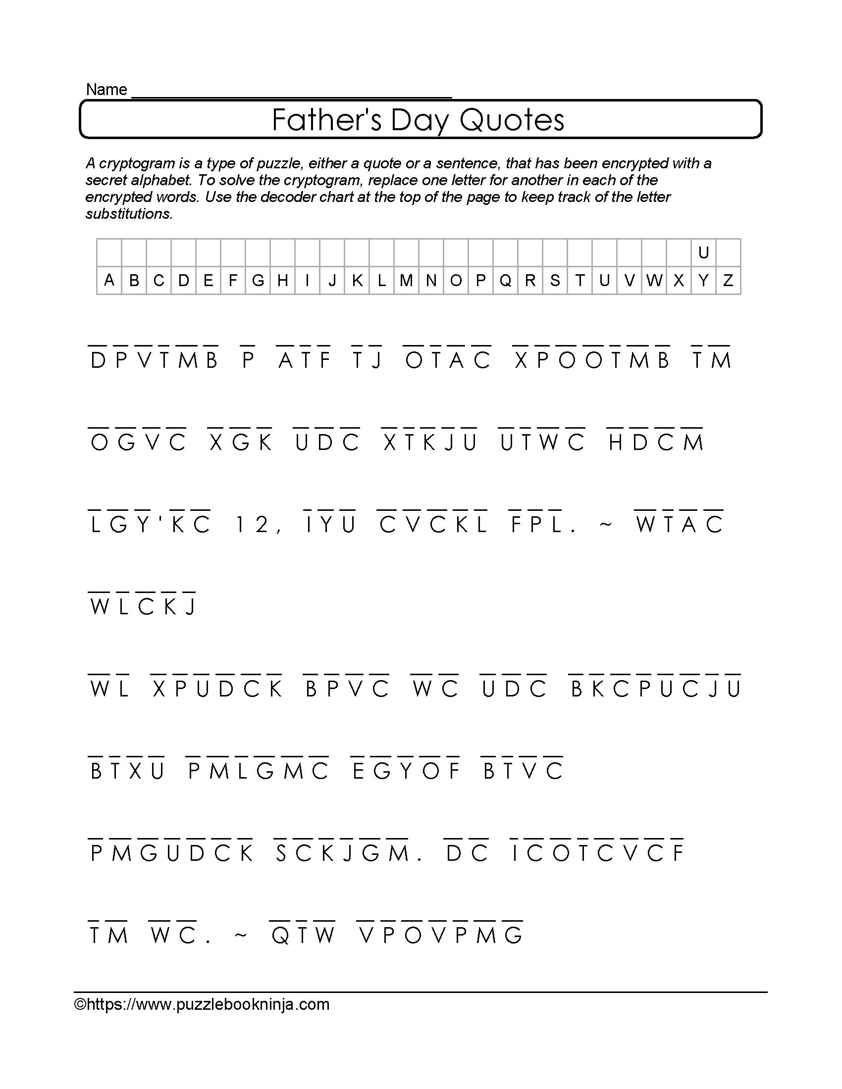 Free And Printable Father&amp;#039;s Day Cryptogram. Quotes About Dad - Free Printable Cryptoquip Puzzles