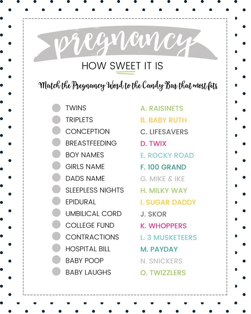 Free Baby Shower Candy Bar Game - 4 Colors | Lil&amp;#039; Luna - Free Printable Baby Shower Games With Answers