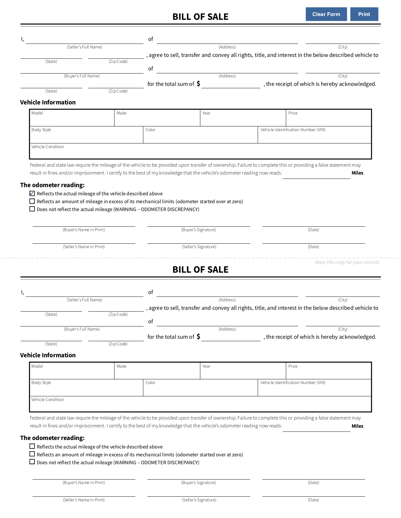 Free Bill Of Sale Forms | Pdf &amp;amp; Word Templates | View Dmv Samples - Free Printable Bill Of Sale For Car
