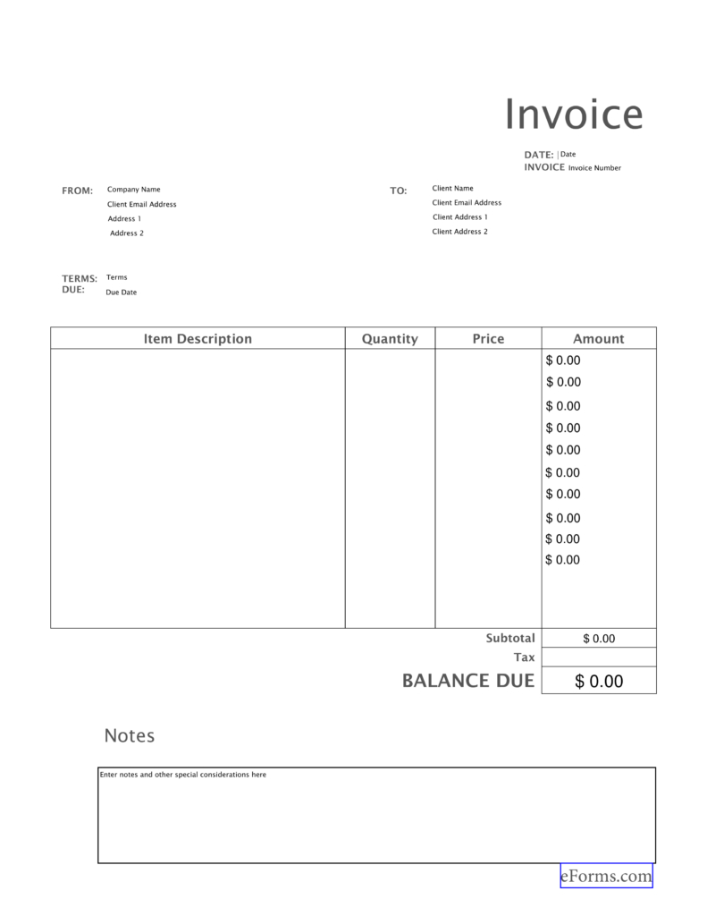 Free Blank Invoice Templates - Pdf | Eforms – Free Fillable Forms - Free Printable Blank Invoice