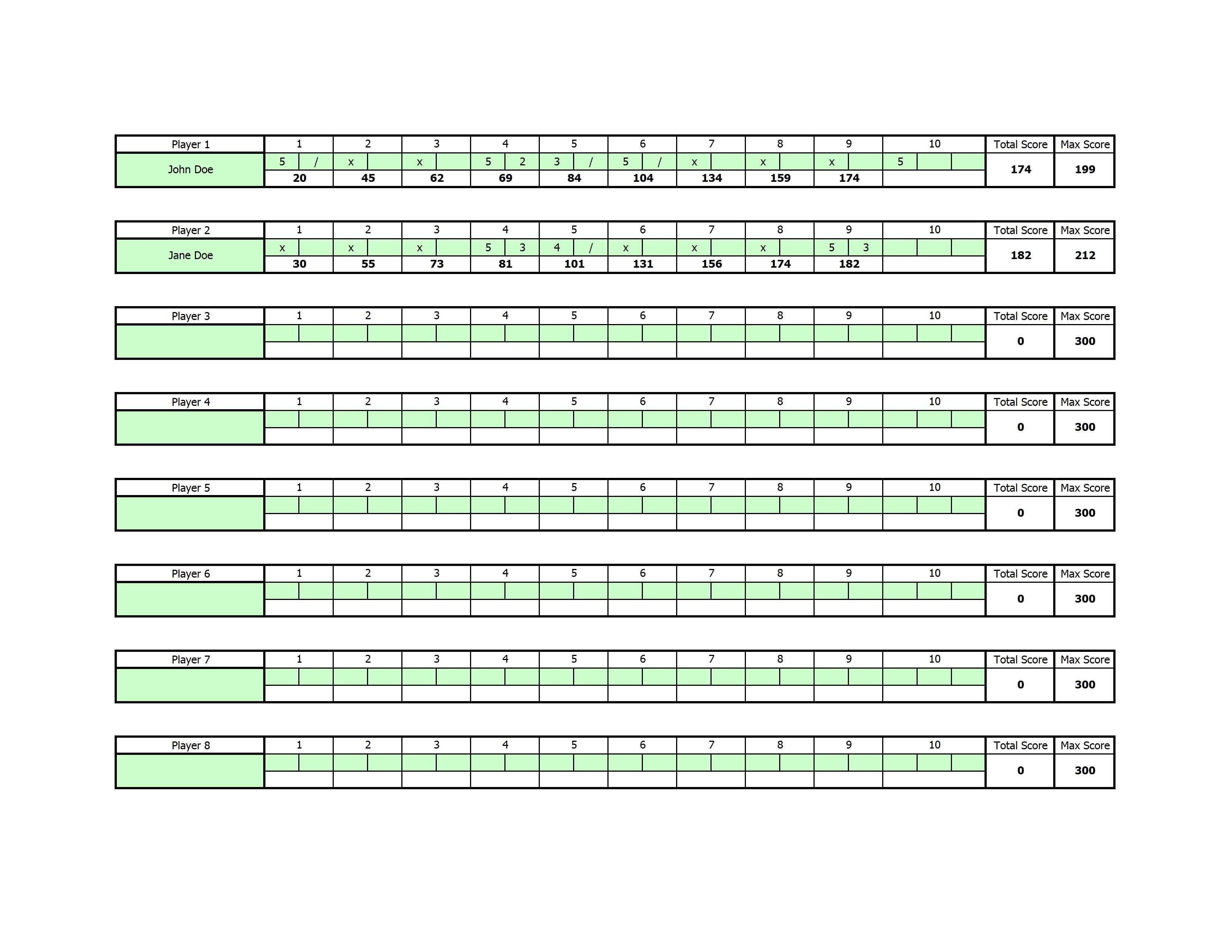 Free Bowling Score Sheet Template - Free Printable Bowling Score Sheets