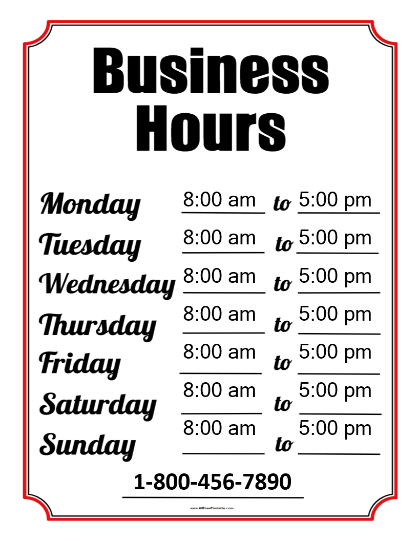 Trading Hours Sign Template