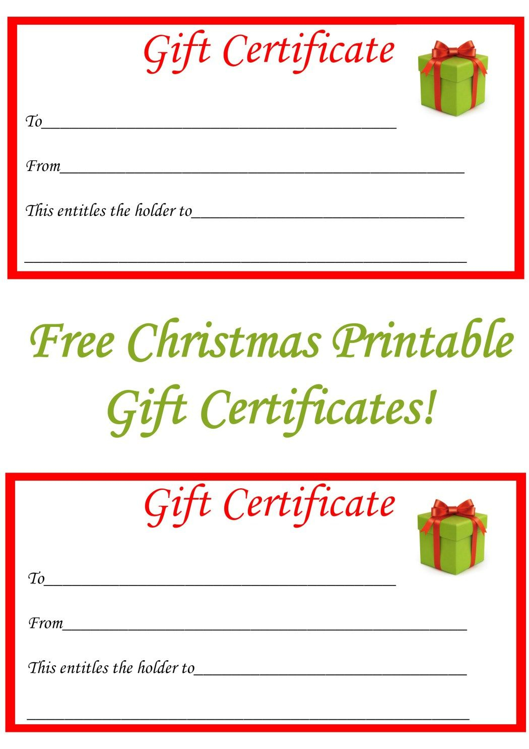 Free Christmas Printable Gift Certificates | Gift Ideas | Pinterest - Free Printable Gift Coupons