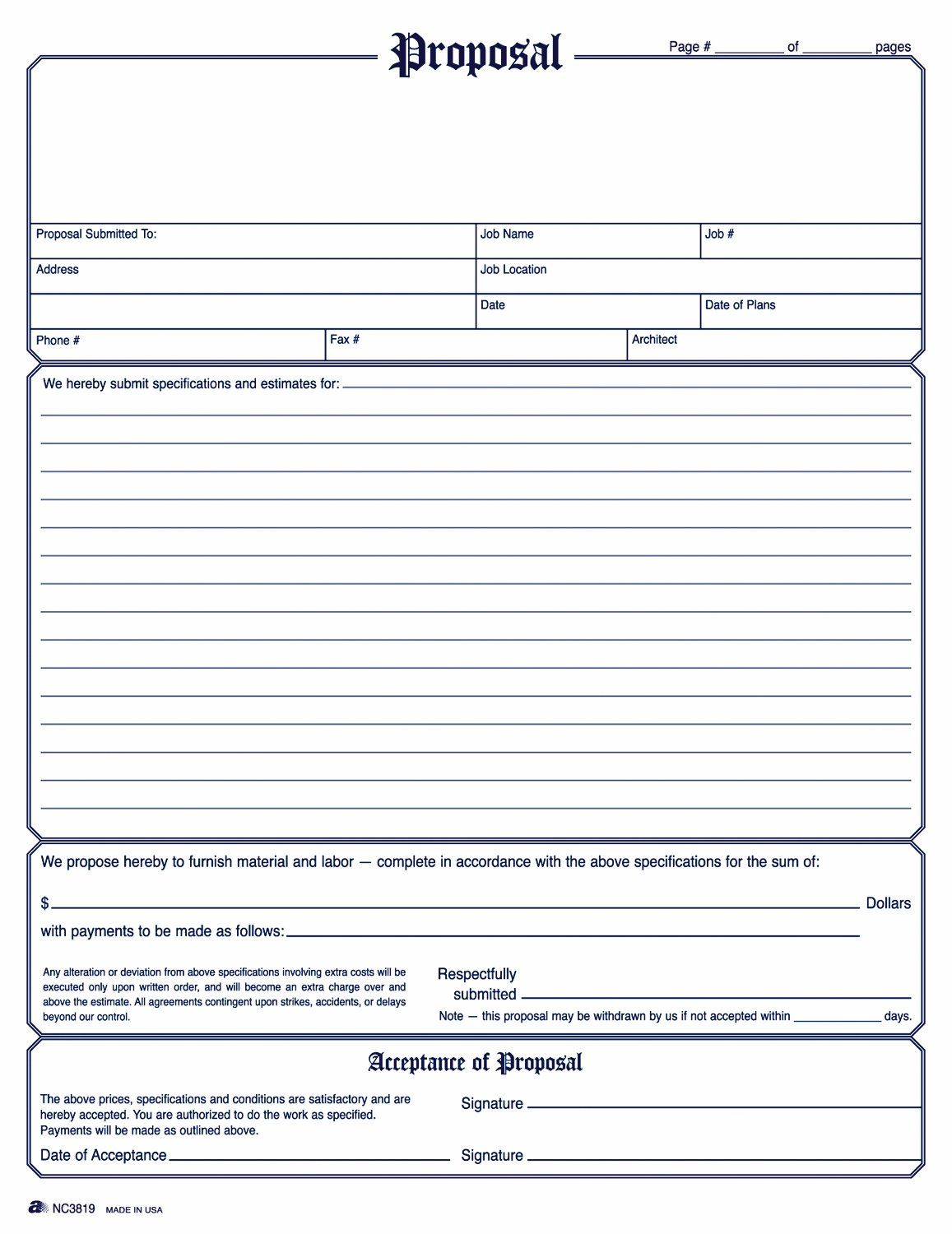 Free Contractor Estimate Forms - Contractor Estimate Form - Free Printable Proposal Forms
