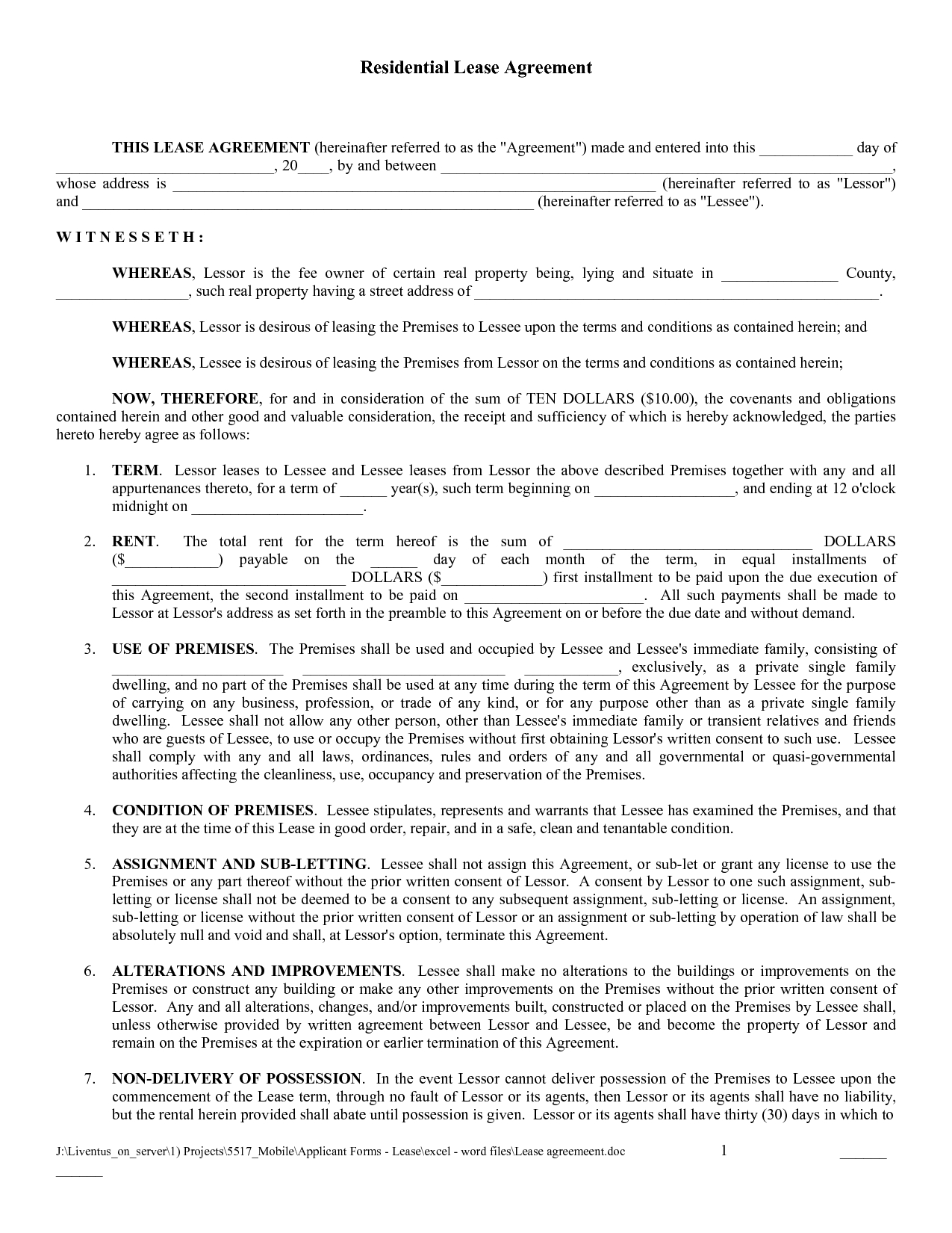 Free Copy Rental Lease Agreement | Free Printable Lease Agreement - Free Printable Lease Agreement