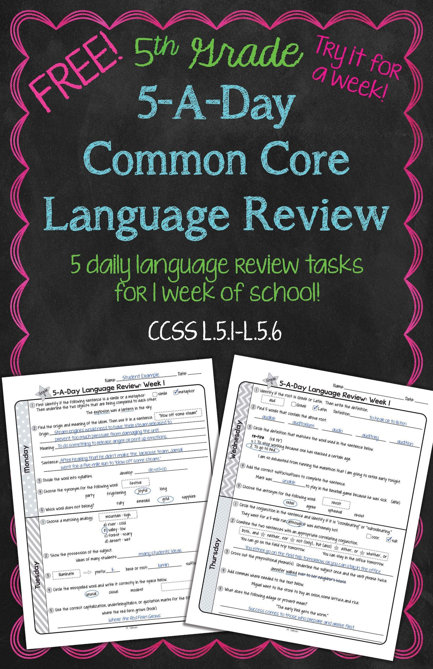 Free! Daily Common Core Language Review For 5Th Grade! Try It Out - Daily Language Review Grade 5 Free Printable