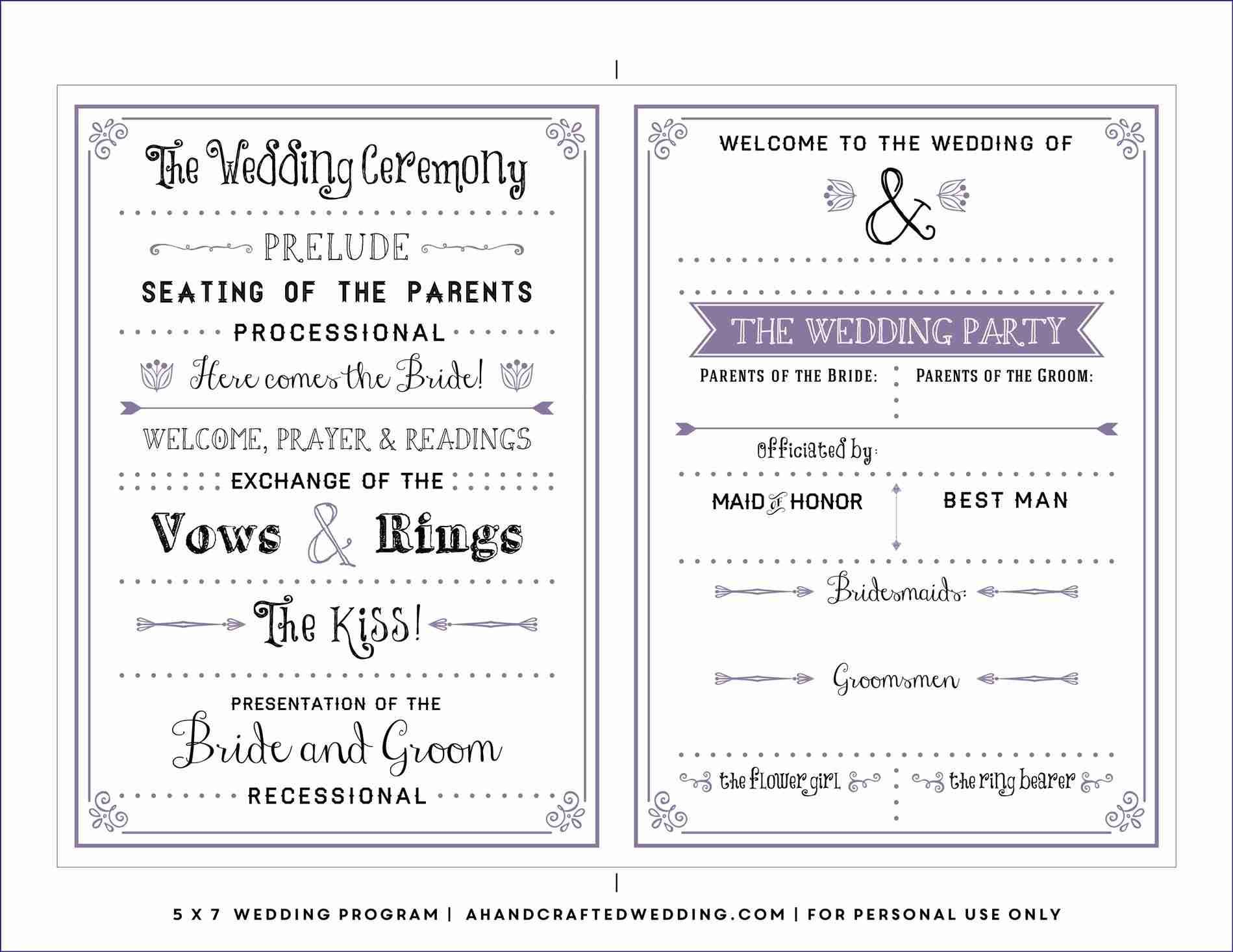 Free Downloadable Wedding Program Template That Can Be Printed - Free Printable Wedding Program Templates