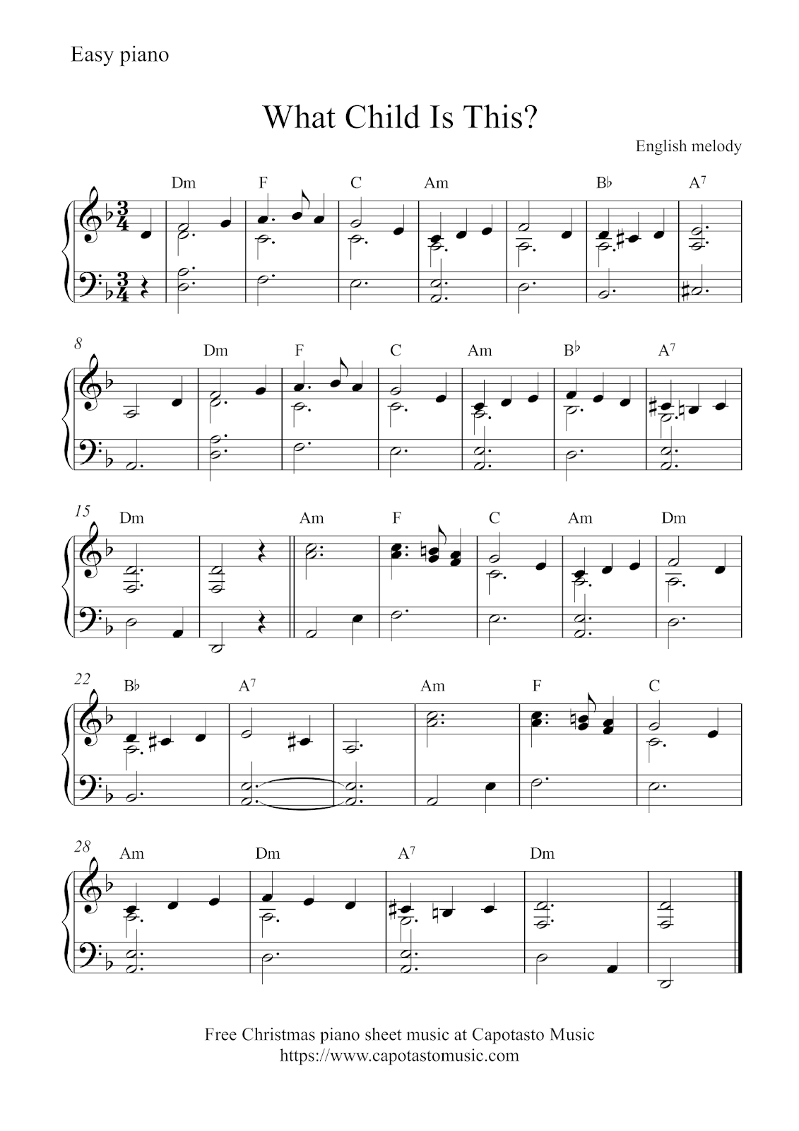 Free Easy Christmas Piano Sheet Music | What Child Is This? - Christmas Songs Piano Sheet Music Free Printable