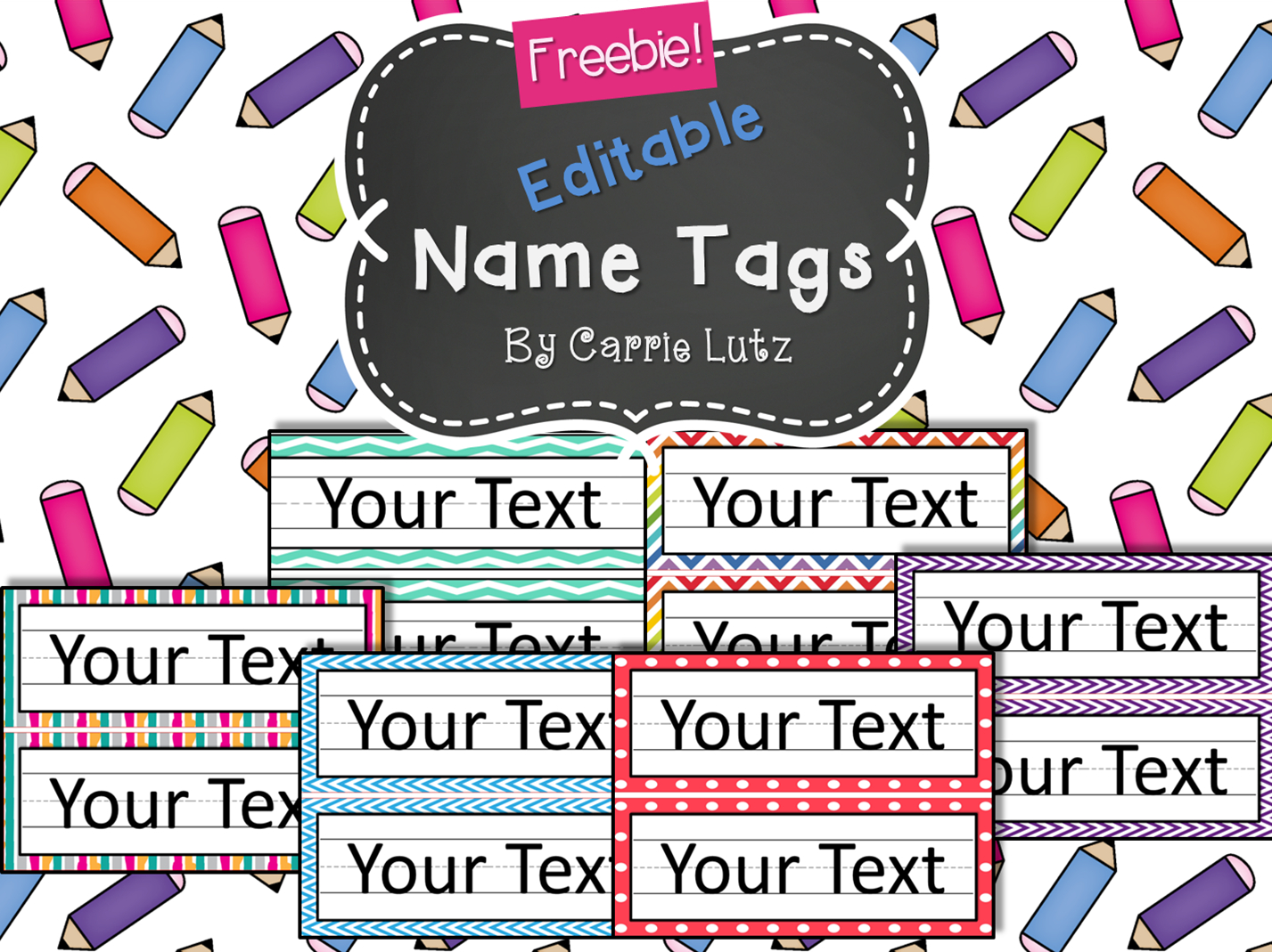 Free Editable!! Chevron, Dots Or Rainbow.simple Name Tags Type In - Free Printable Name Labels For Kids