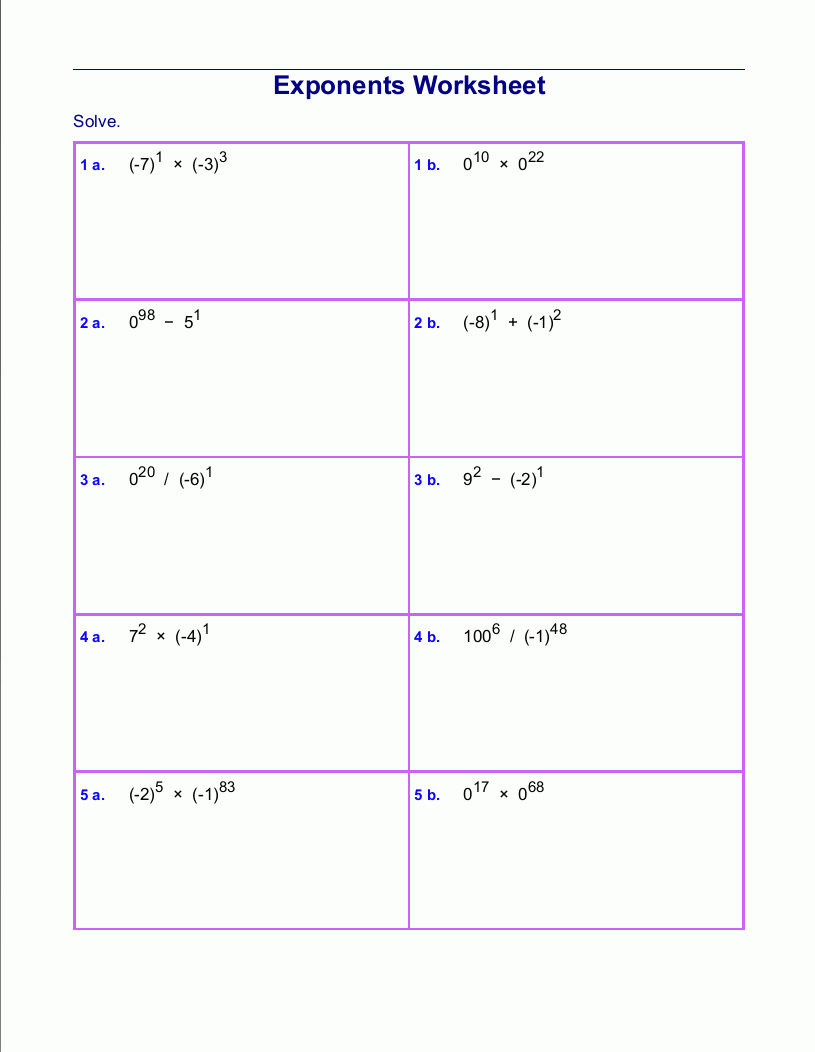 Free Exponents Worksheets - Free Printable Exponent Worksheets