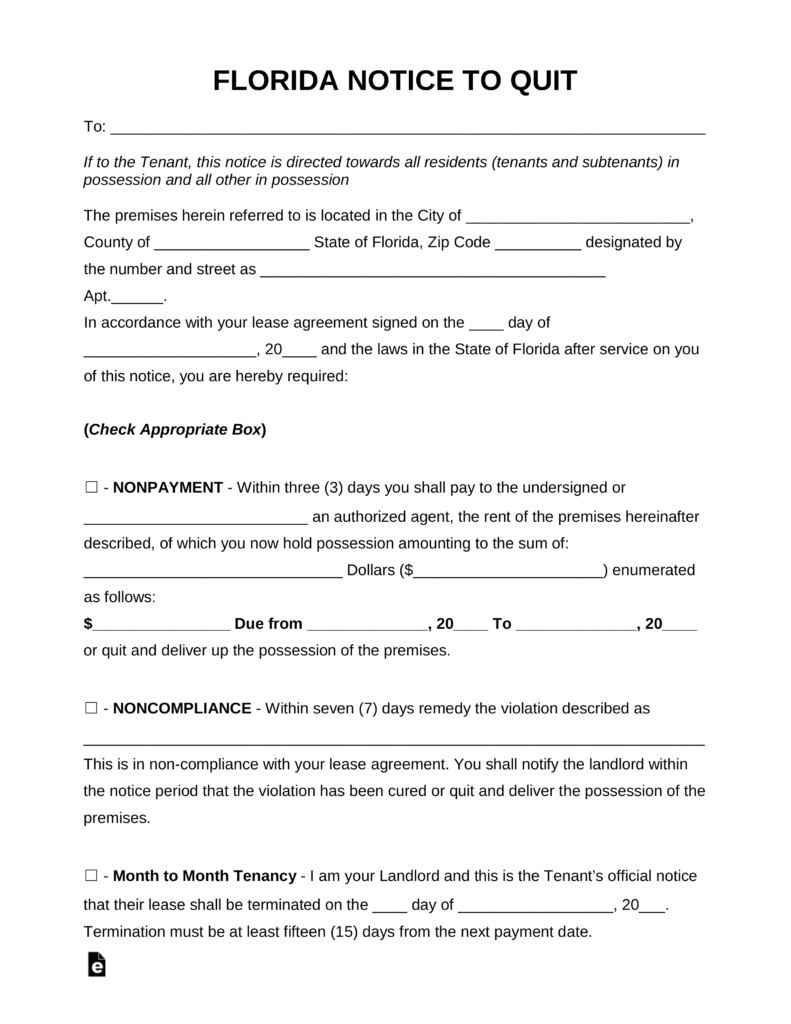 Free Florida Eviction Notice Forms | Process And Laws - Pdf | Word - Free Printable 3 Day Eviction Notice