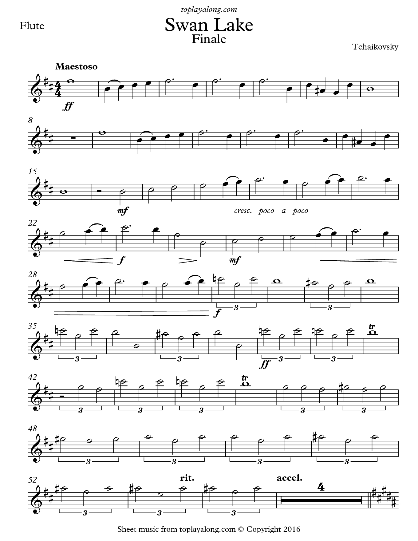 Free Flute Sheet Music For Swan Lake Finaletchaikovsky With - Free Printable Flute Music