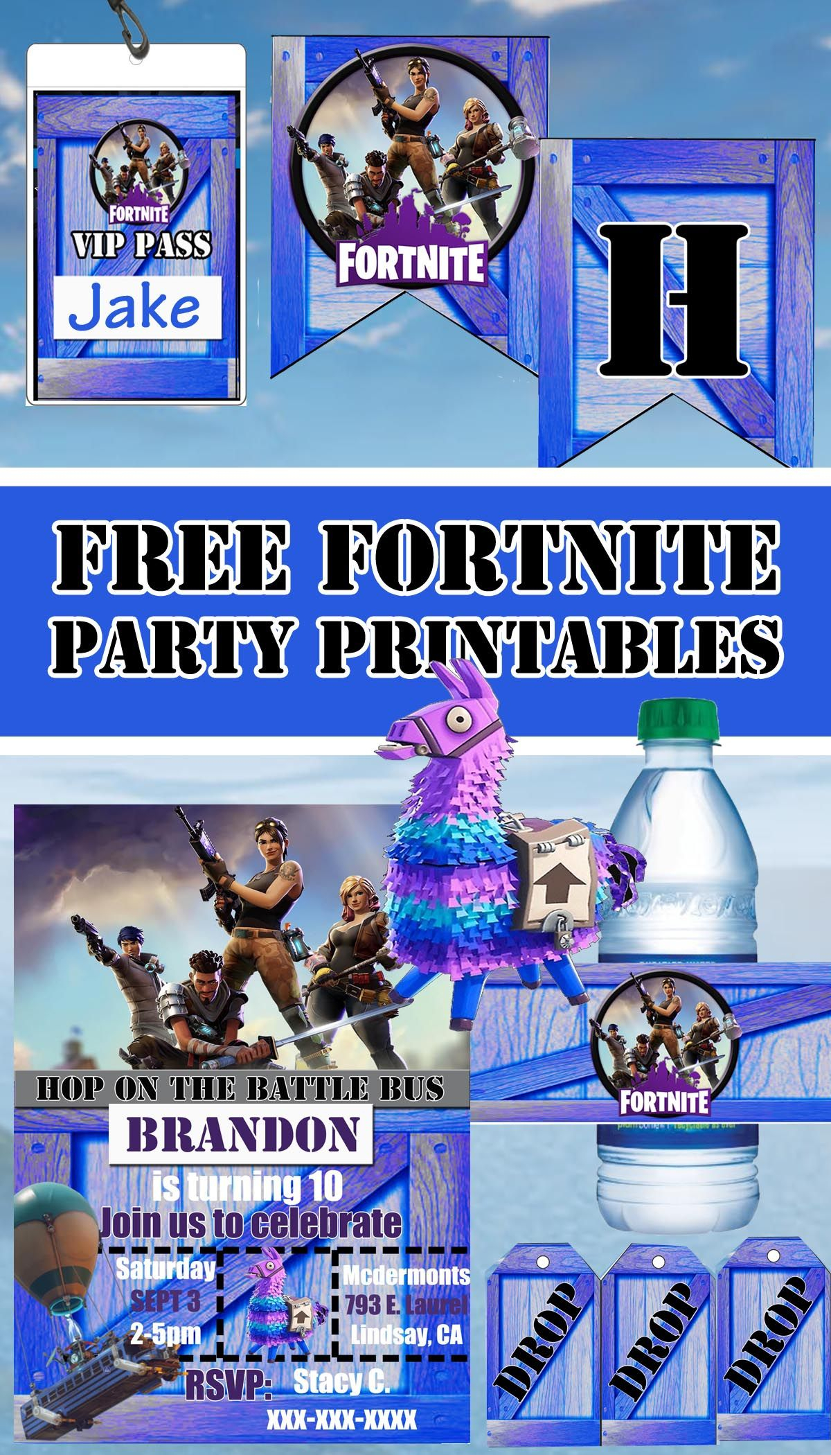 Free Fortnite Birthday Party Printable Files | Banner | Invitation - Free Printable Toy Story Water Bottle Labels