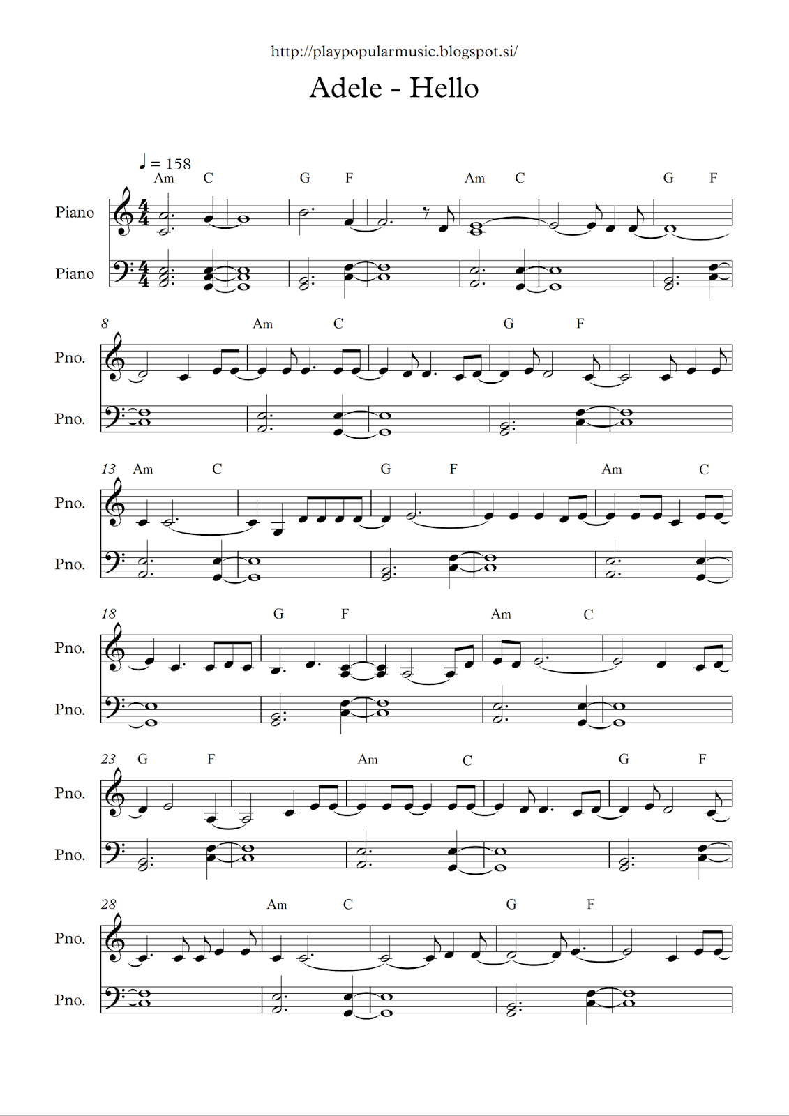 Free Full Piano Sheet Music: Adele - Hello.pdf My Favourite Sentence - Free Printable Music Sheets Pdf