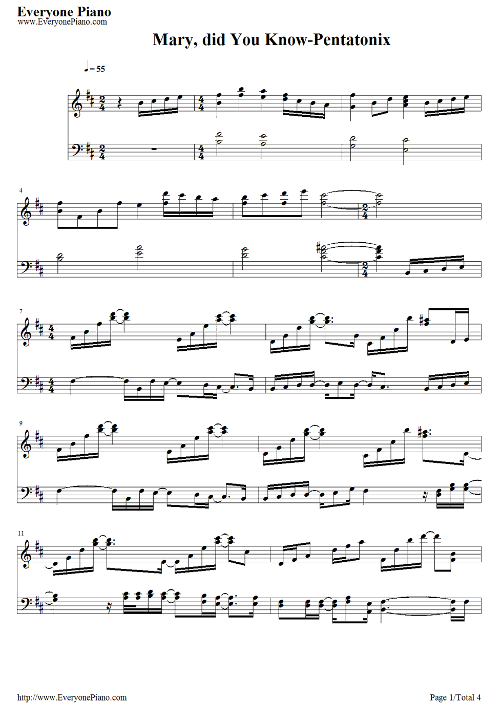 Free Mary Did You Know-Pentatonix Piano Sheet Music Preview 1 - Free - Free Printable Gospel Sheet Music For Piano