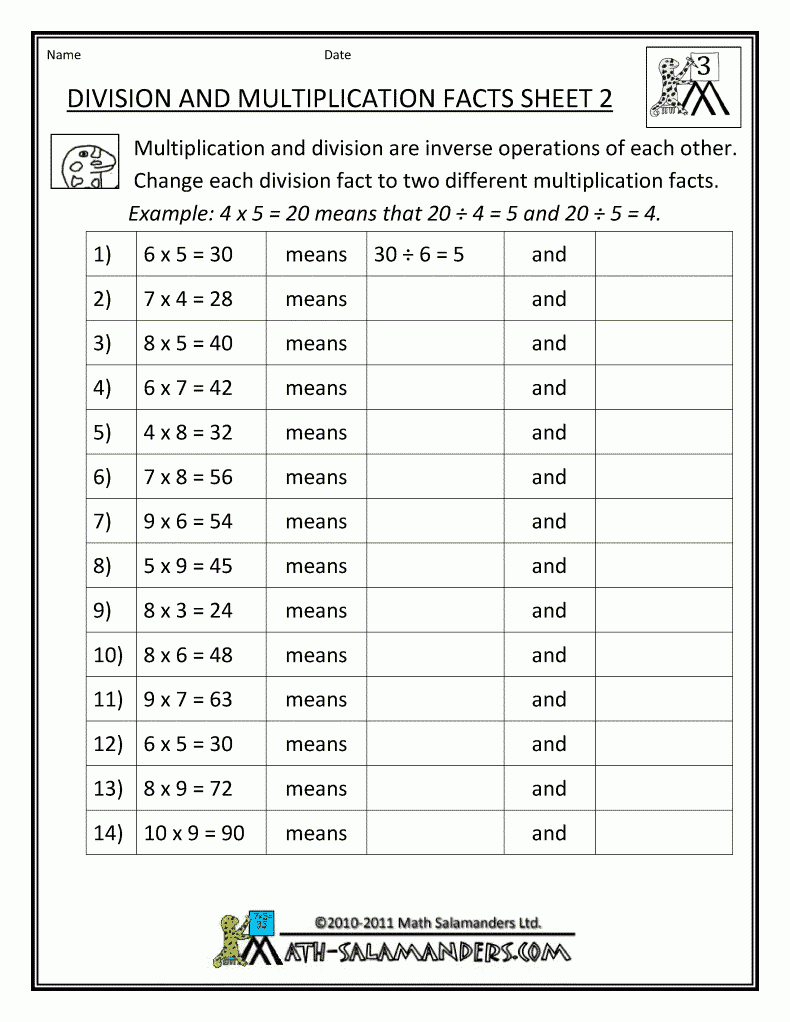 Free Math Work Sheets Division Multiplication Facts - Free Printable Division Worksheets