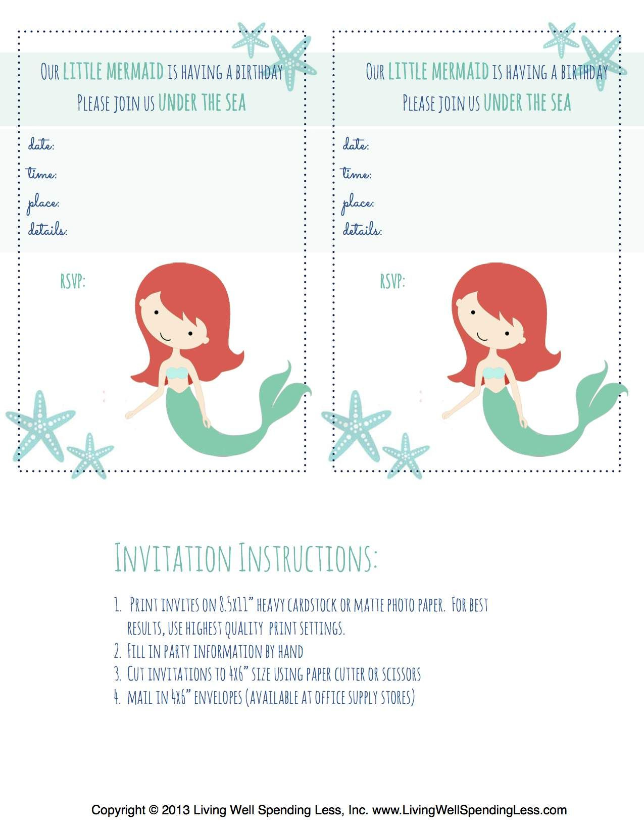 Free Mermaid Printables For Kids&amp;#039; Beach Birthday | Cassie&amp;#039;s Mermaid - Mermaid Party Invitations Printable Free