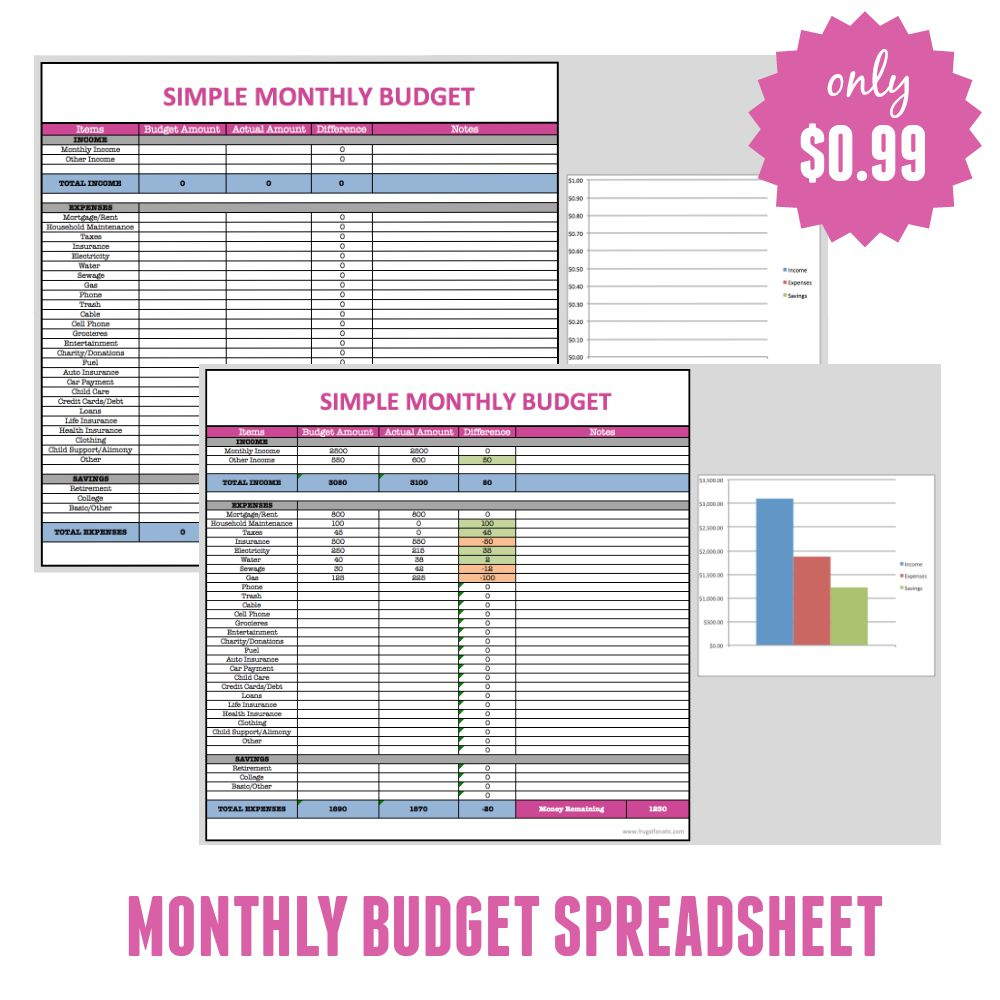 Free Monthly Budget Template - Frugal Fanatic - Free Printable Monthly Expense Sheet