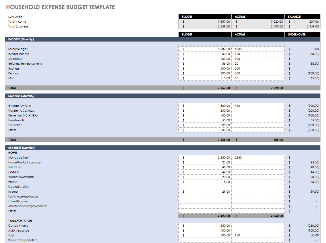 Free Monthly Budget Templates | Smartsheet - Free Printable Monthly Expenses Worksheet