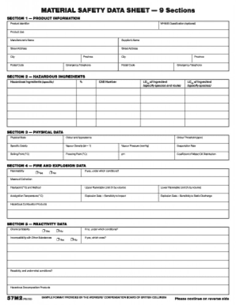 Free Msds Sheets To Print Ceriunicaasl Throughout Free Printable 