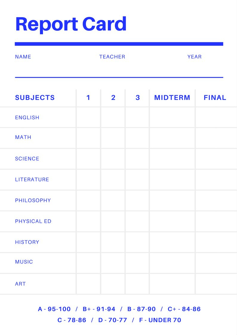 Free Online Report Card Maker: Design A Custom Report Card In Canva - Free Printable Grade Cards