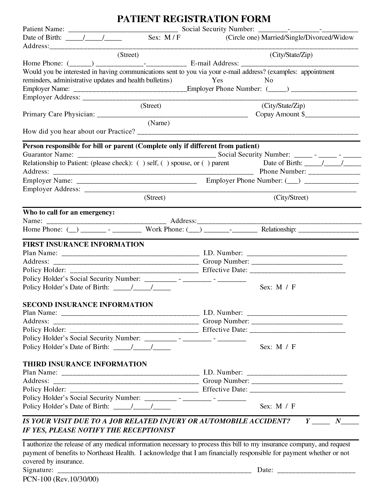 Free Patient Registration Form Template | Blank Medical Patient - Free Printable Medical Forms Kit
