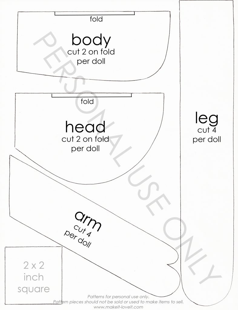 Free Pattern Pieces Make It And Love It Free Printable Rag Doll Patterns Free Printable