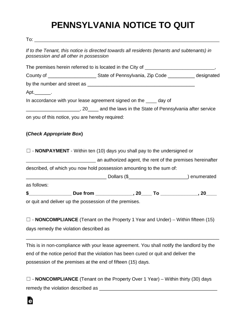 Best Photos Of Pennsylvania Eviction Notice Form Printable With Free Printable Eviction