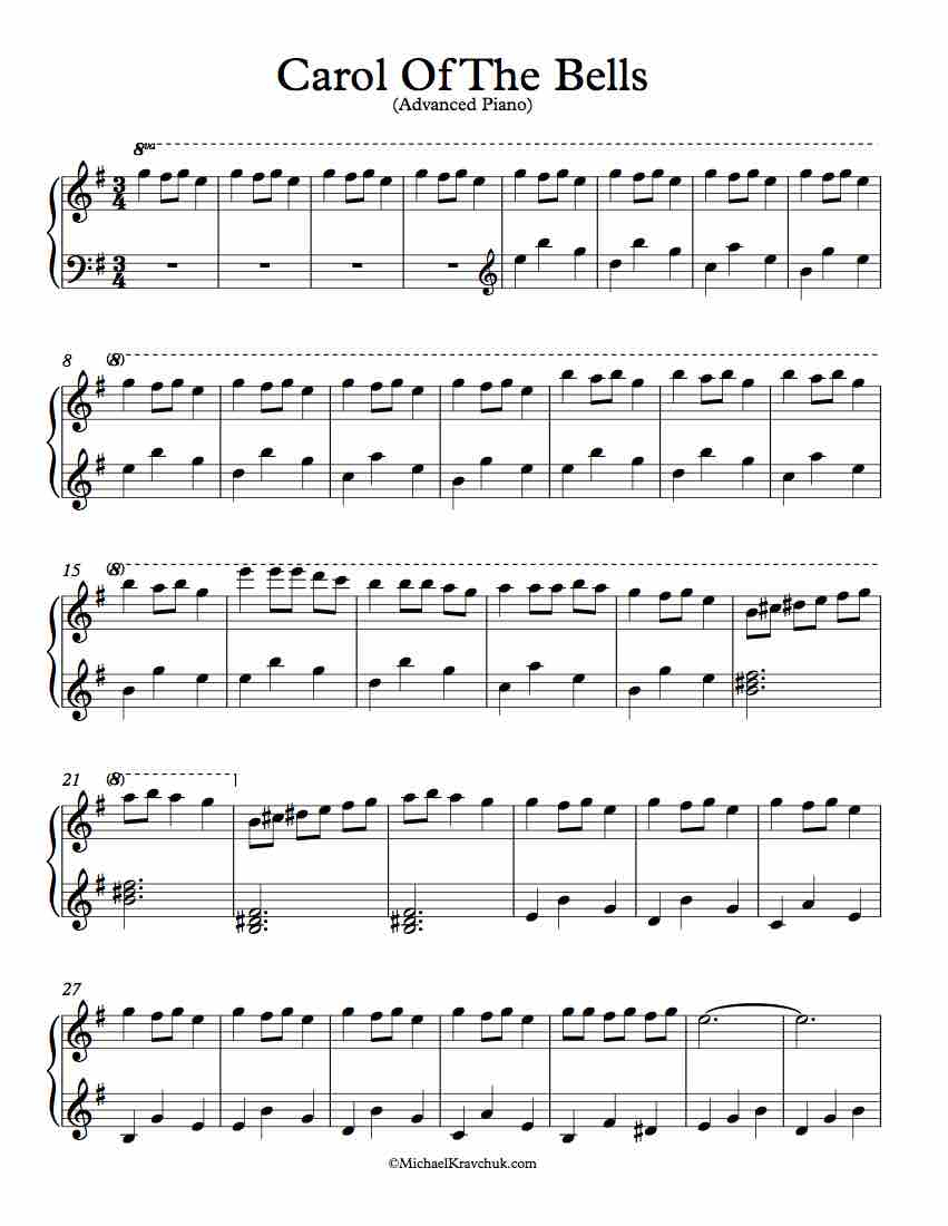 Free Piano Arrangement Sheet Music – Carol Of The Bells – Michael - Free Printable Music Sheets Pdf