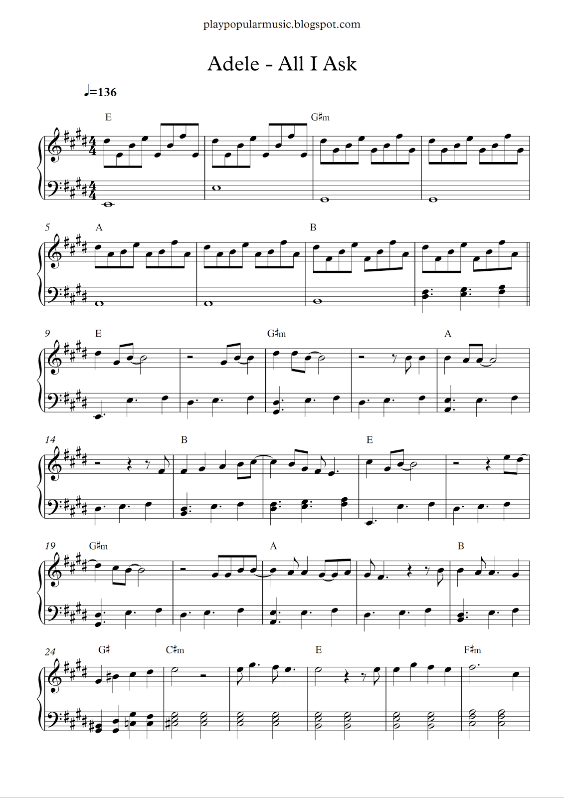 Free Piano Sheet Music: Adele - All I Ask.pdf I Don&amp;#039;t Need Your - Free Printable Music Sheets Pdf