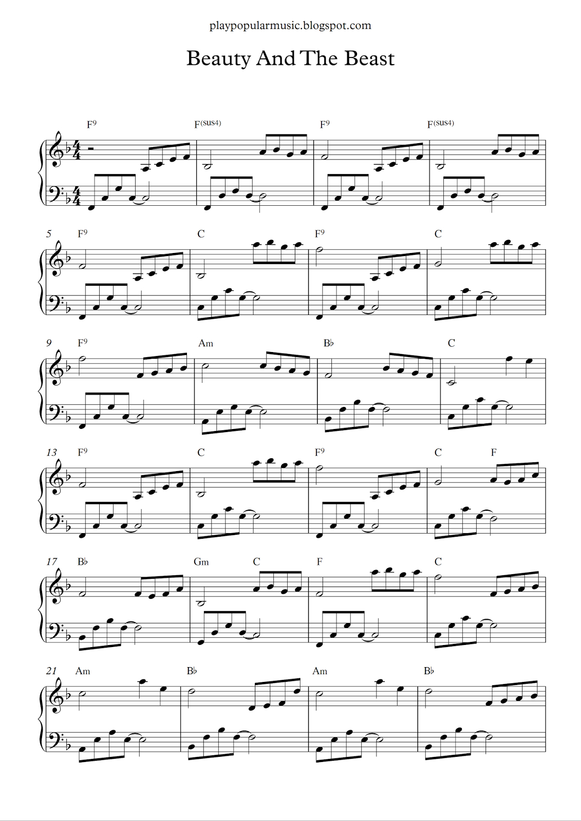 Free Piano Sheet Music: Beauty And The Beast.pdf Tale As Old As Time - Free Printable Music Sheets Pdf