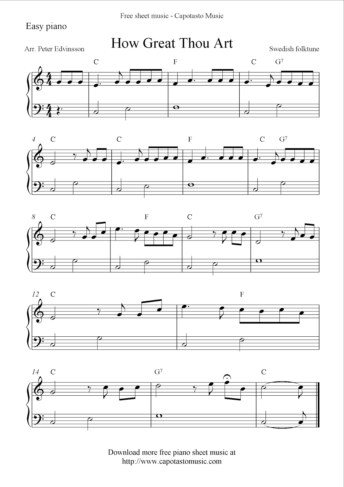 Free Piano Sheet Music For Beginners With The Melody How Great Thou - Free Printable Sheet Music For Piano