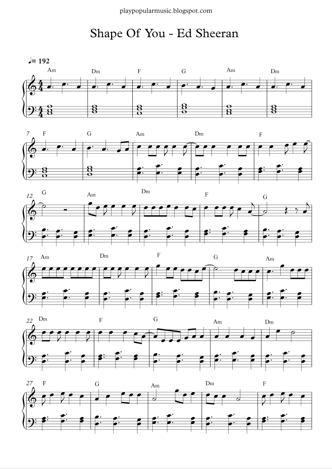 Free Piano Sheet Music: Shape Of You-Ed Sheeran.pdf Your Love Was - Free Printable Music Sheets Pdf