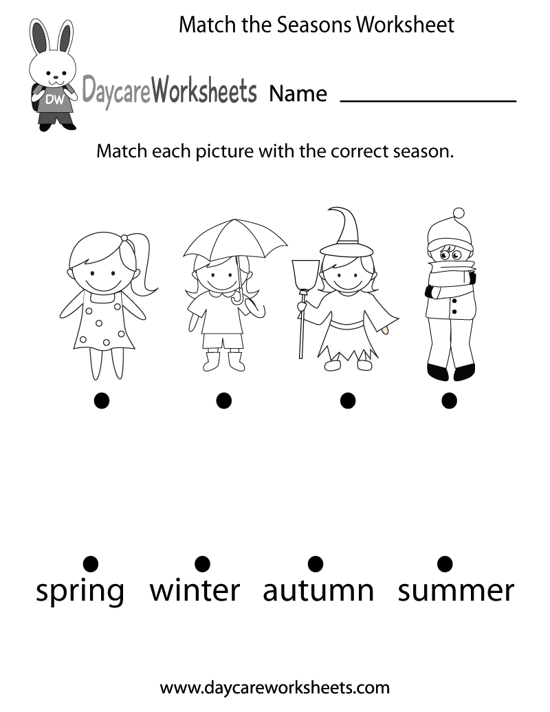 Free Preschool Match The Seasons Worksheet - Free Printable Seasons Worksheets For Kindergarten