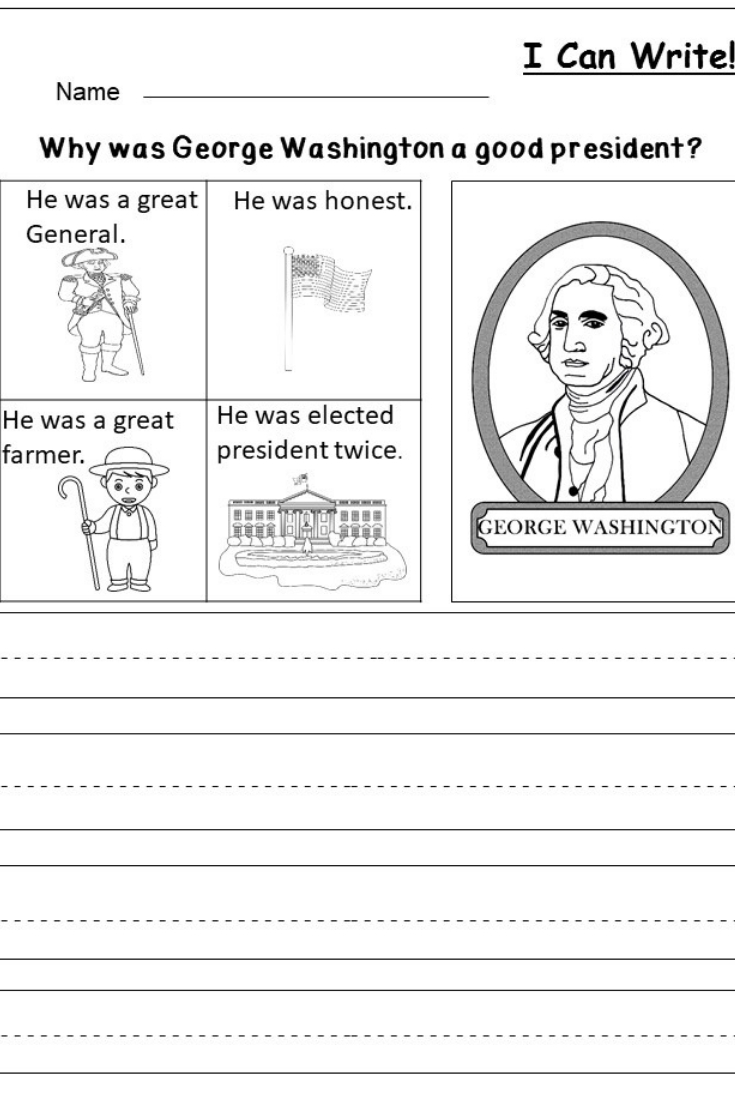 Free President&amp;#039;s Day Writing Worksheet | Kindergarten Writing And - Free Printable George Washington Worksheets