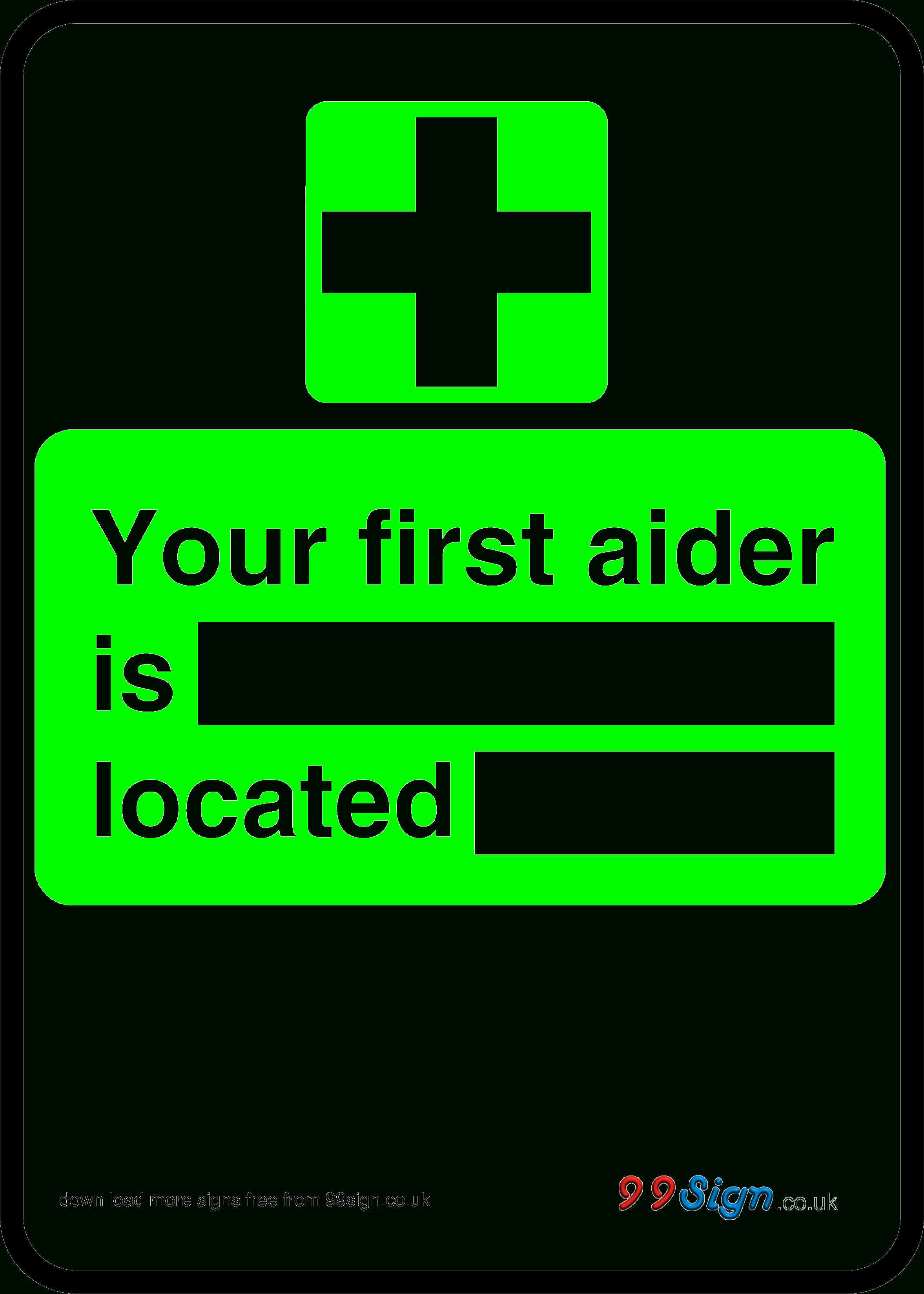 Free Prinable First Aid Sign Your First Aider Is Located Free - Free Printable Sign Templates