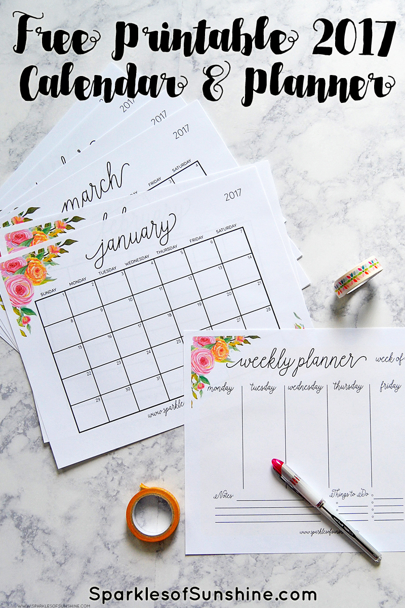 Free Printable 2017 Monthly Calendar And Weekly Planner - Free Printable Planner 2017 2018