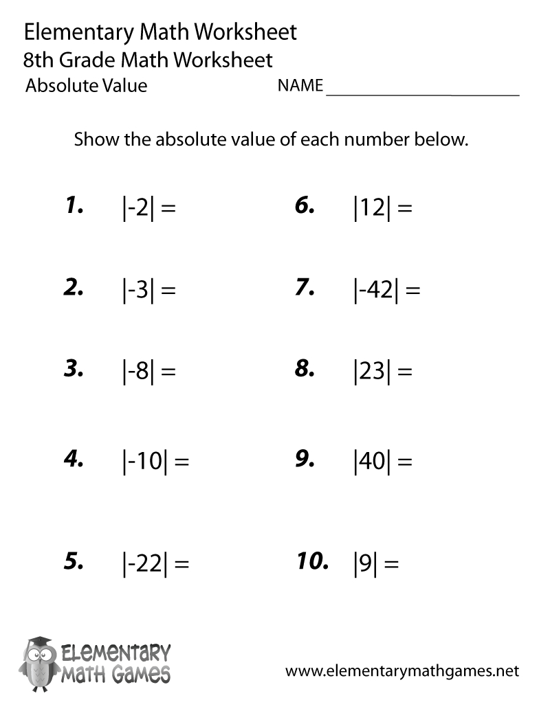 Free Printable Absolute Value Worksheet For Eighth Grade - Free Printable Math Worksheets For 6Th Grade