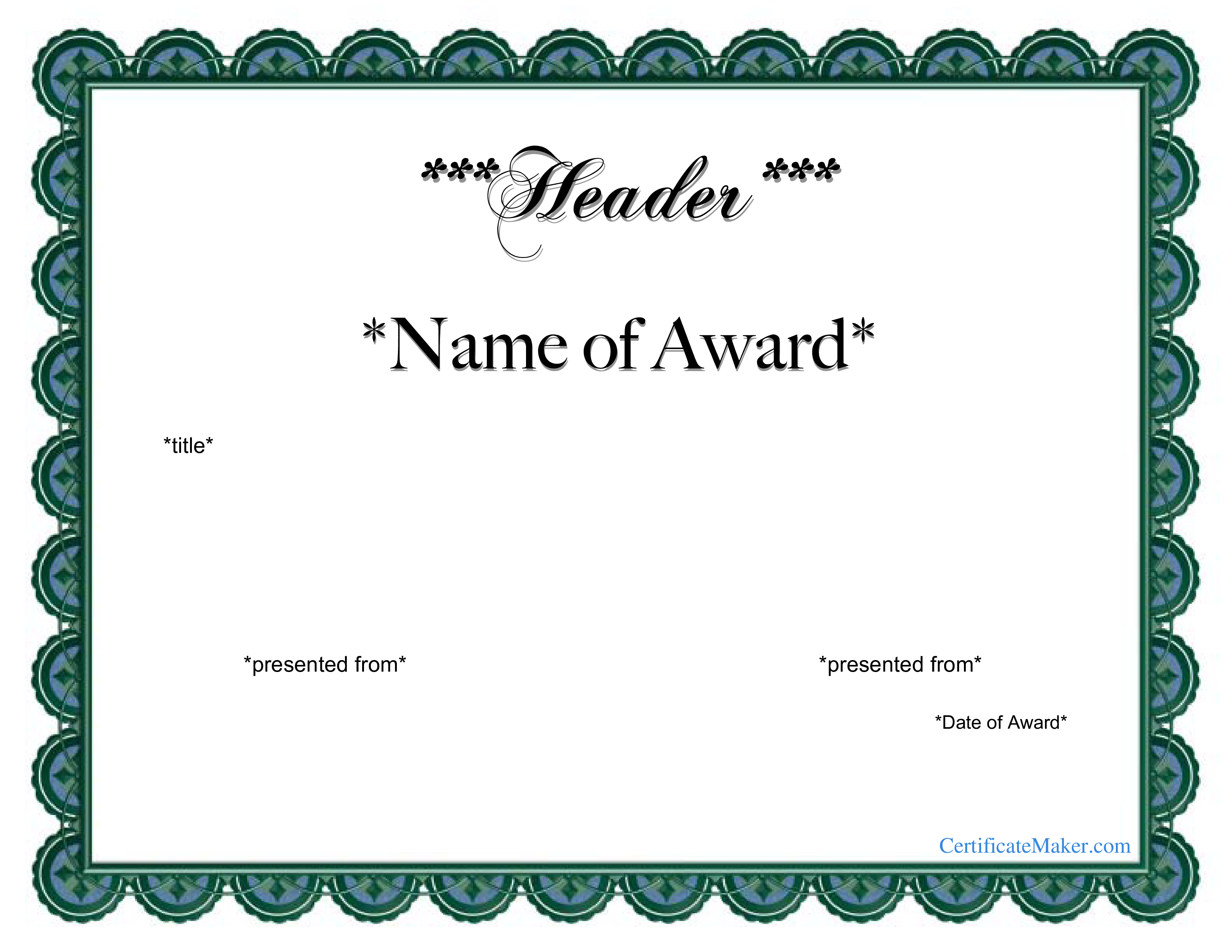 Free Printable Award Certificate | Templates At Allbusinesstemplates - Free Printable Awards