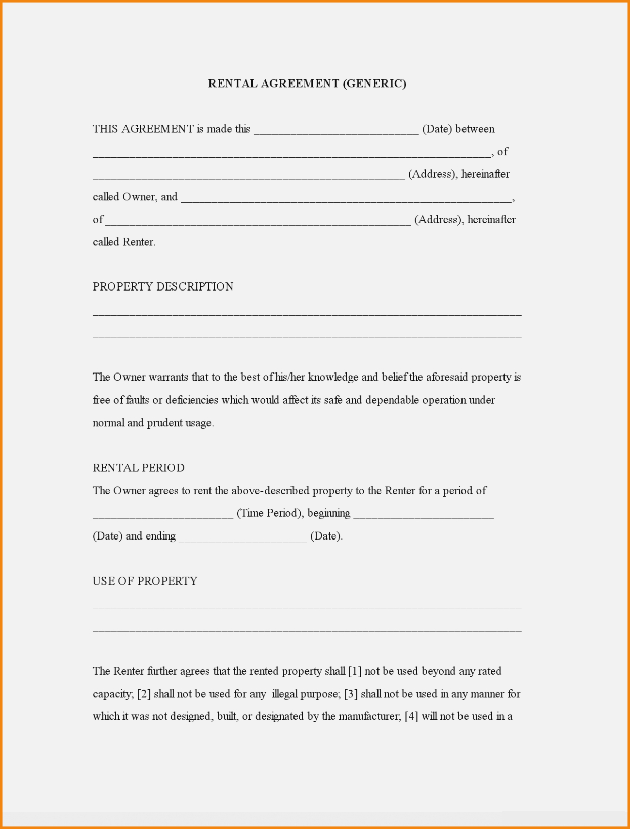 Free Printable Lot Rental Agreement