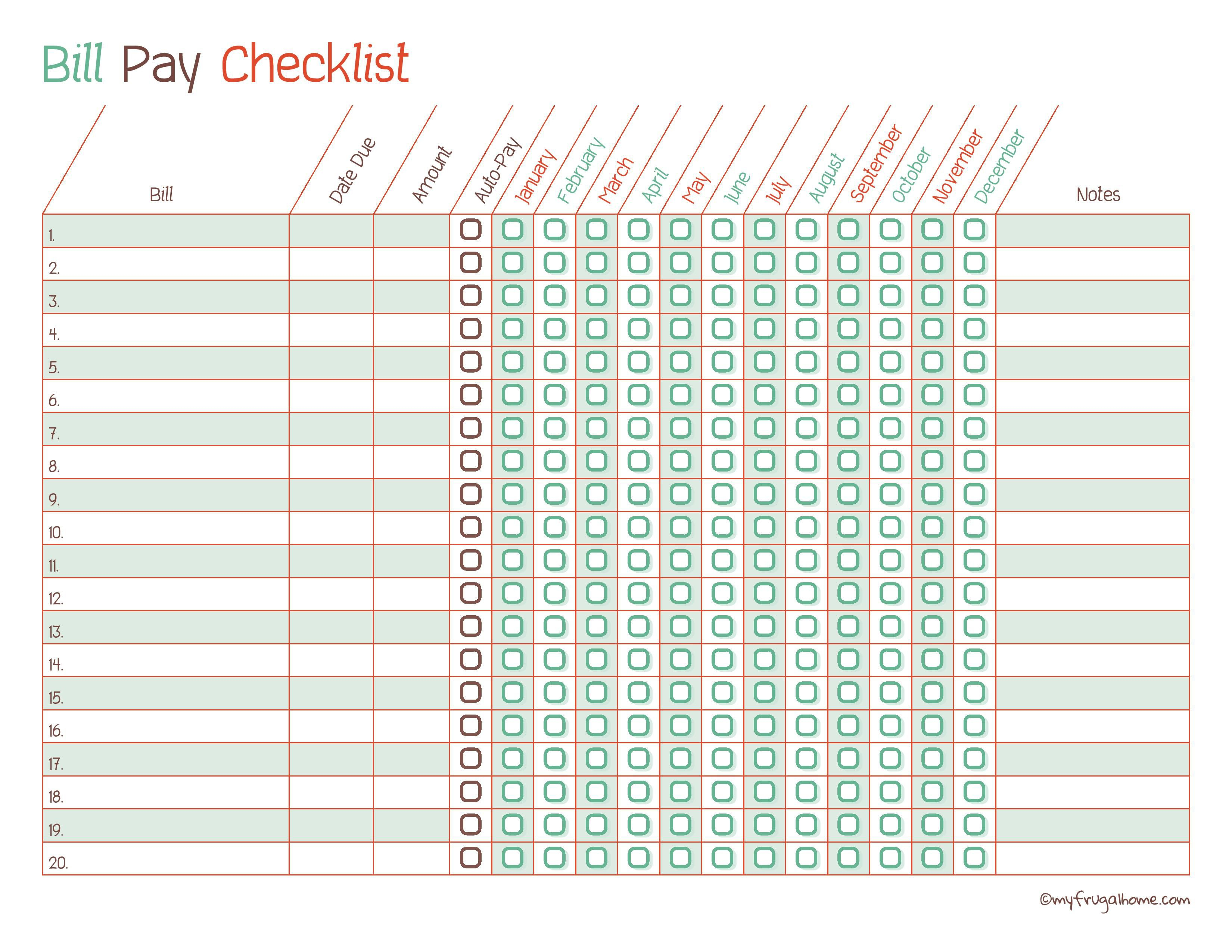 Free Printable Bill Pay Calendar Templates - Free Printable Bill Payment Checklist