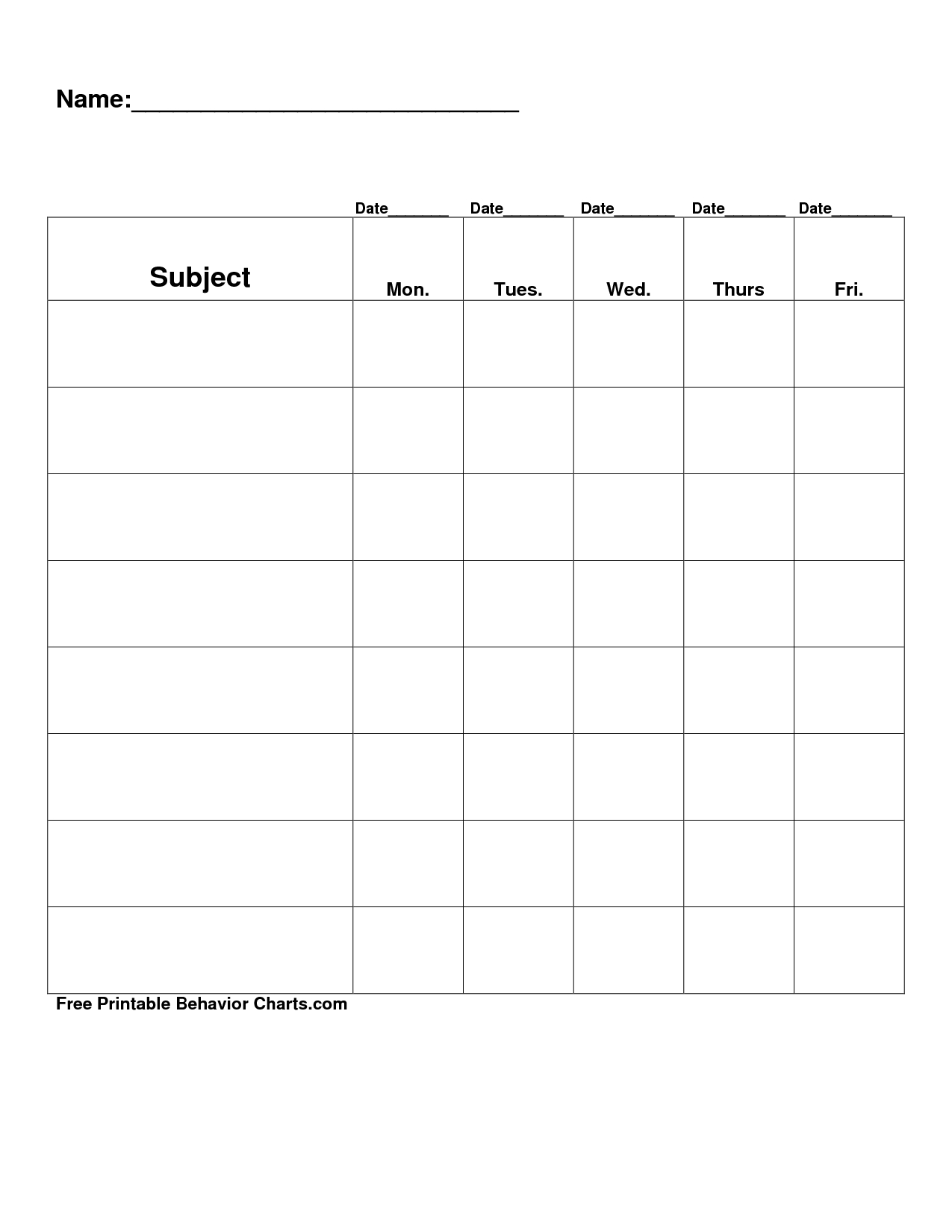Free Printable Blank Charts | Free Printable Behavior Charts Com - Free Printable Charts For Teachers