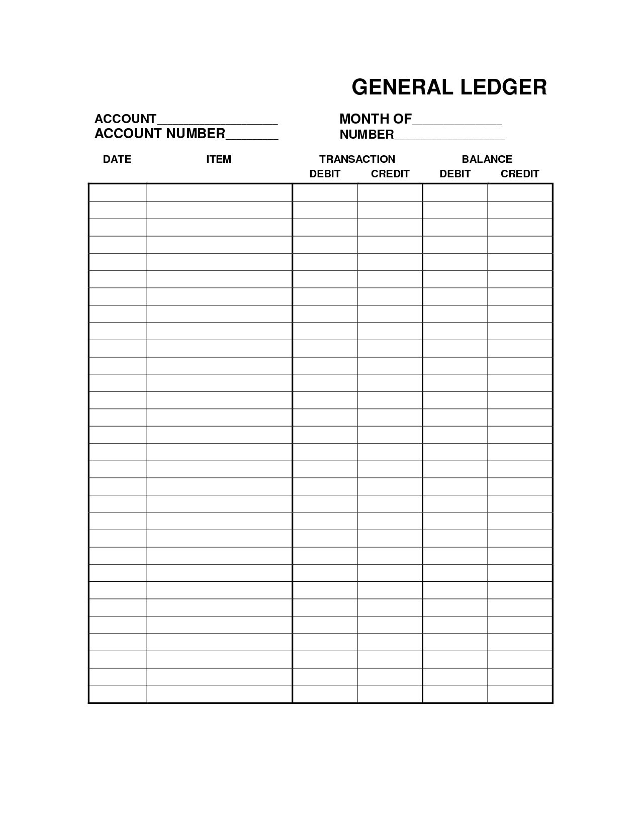 Free Printable Bookkeeping Sheets | General Ledger Free Office Form - Free Printable Ledger Sheets