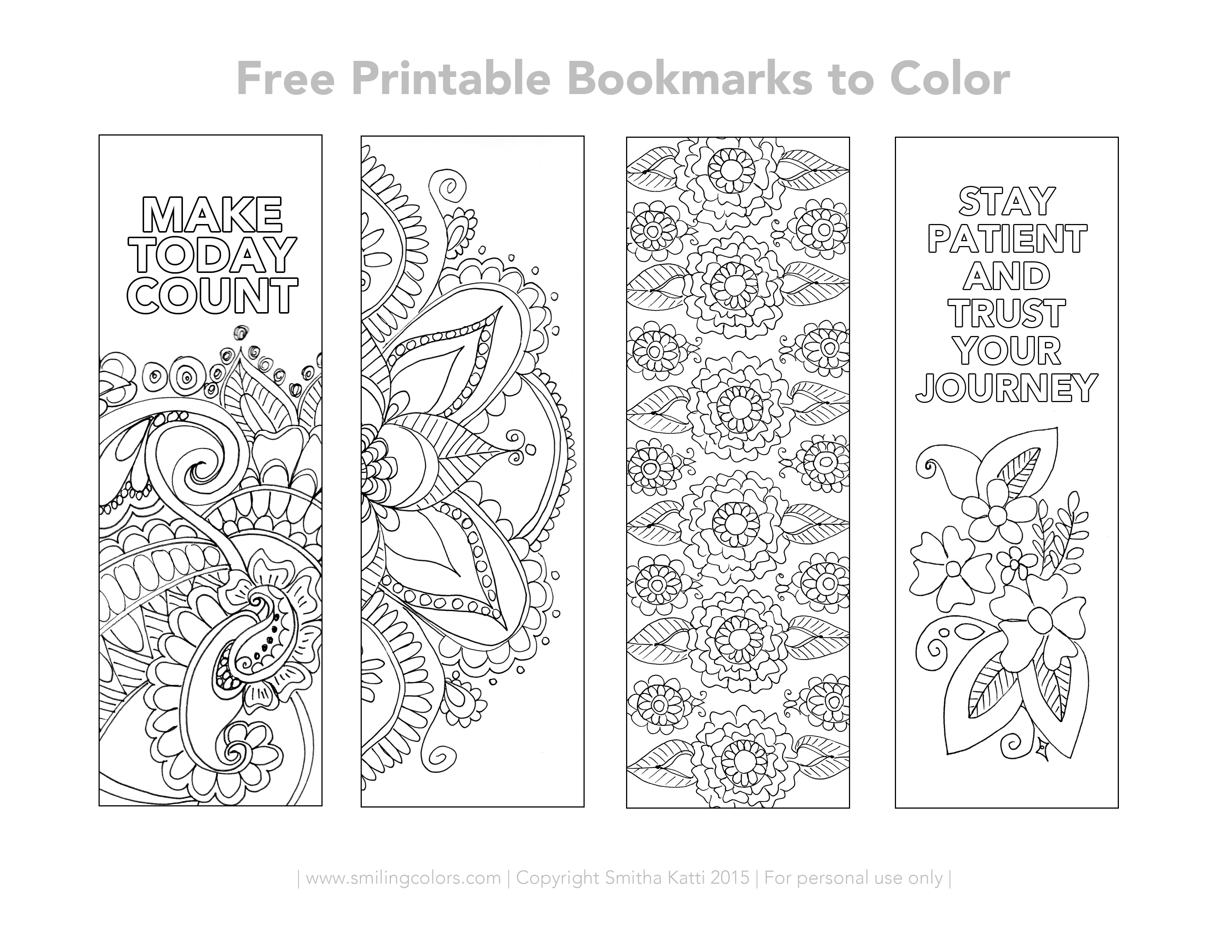 Free Printable Bookmarks To Color - Smitha Katti - Free Printable Bookmarks Templates