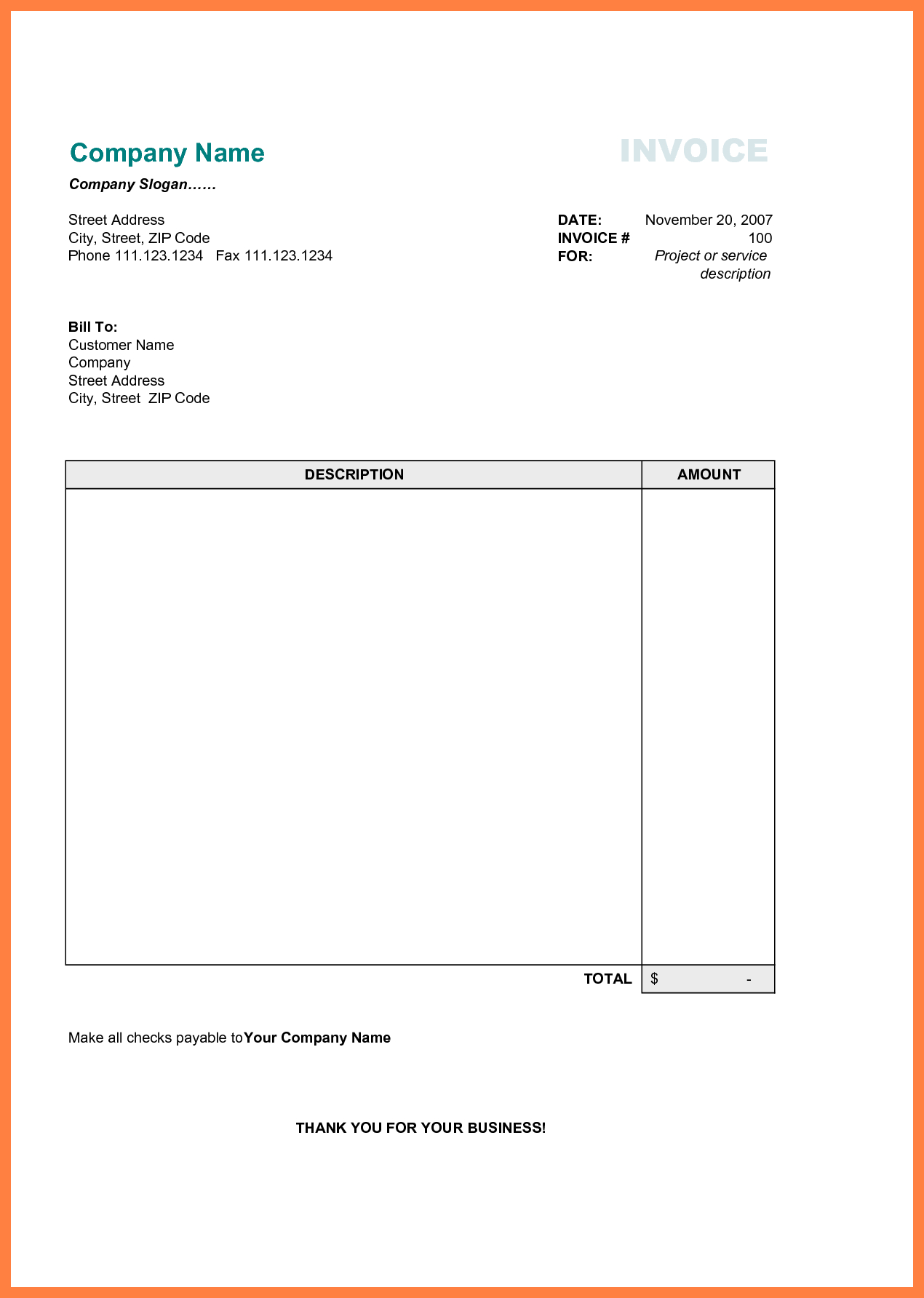 Free Printable Business Invoice Template - Invoice Format In Excel - Free Printable Blank Invoice