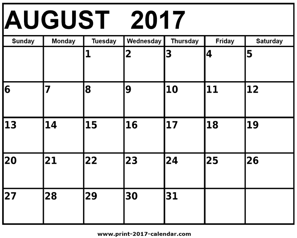 Free Printable Calendar August 2017 | Aaron The Artist - Free Printable August 2017