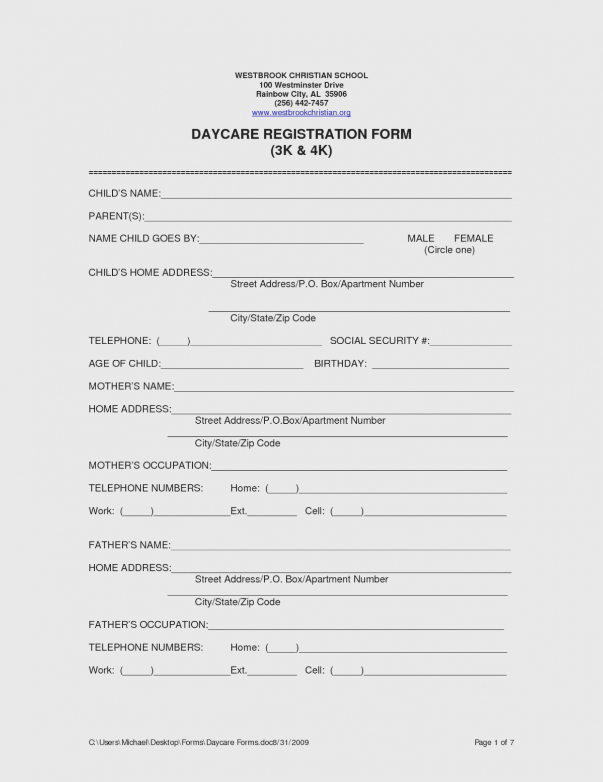 Free Printable Child Care Enrollment Forms Template Greatest - Free Printable Daycare Forms For Parents
