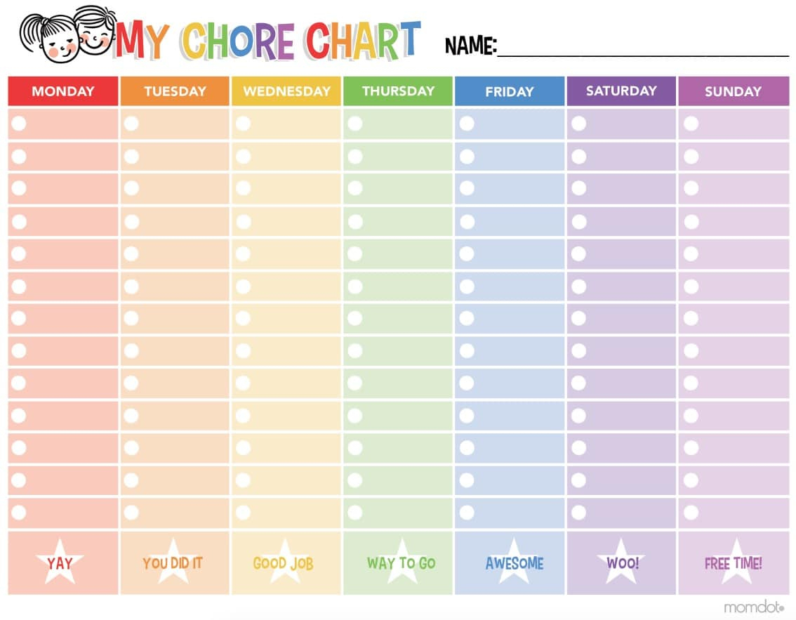 Free Printable Chore Chart - - Free Printable Chore Charts For Multiple Children