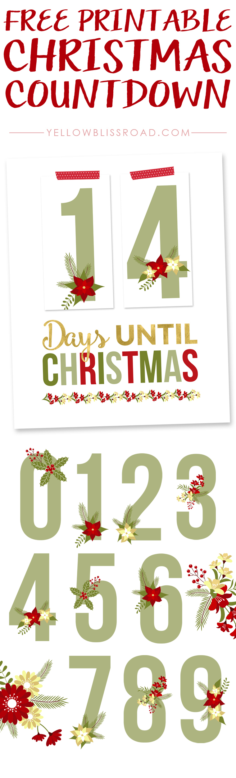 Free Printable Christmas Countdown - Yellow Bliss Road - Christmas Countdown Free Printable